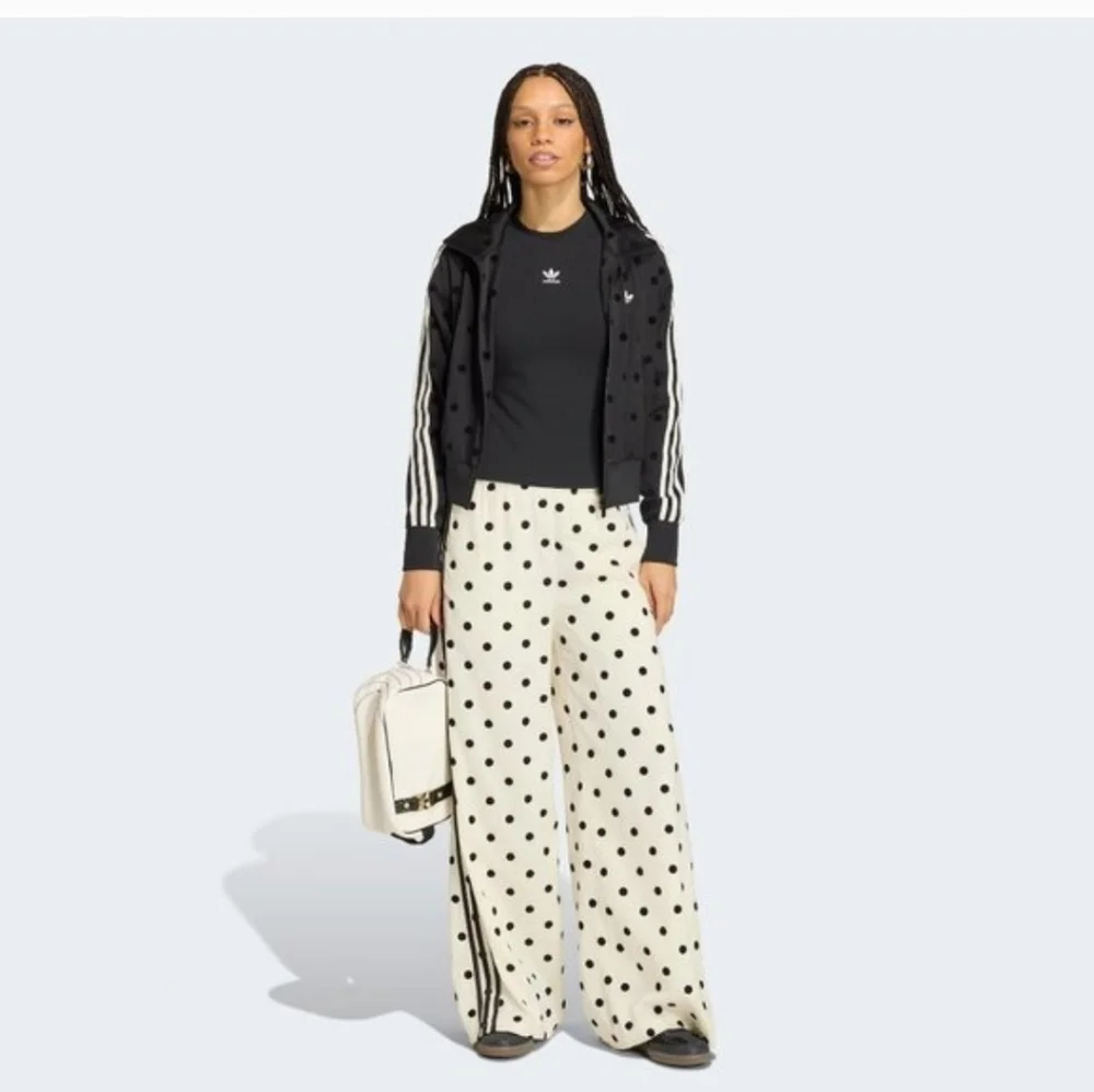 adidas Cream and Black Polka Dot Wide-Leg Track Pants - Picture 5 of 6